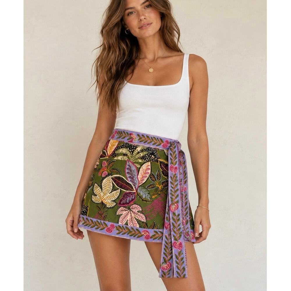 FARM Rio Quilted Green Wild Jungle Mini Skirt Medium NWT